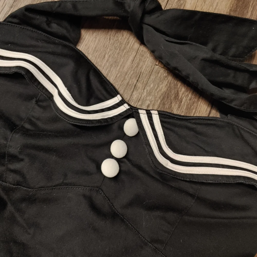 USED - Hell Bunny Black Nautical Sailor Dress - Goth - Alt - Rockabilly - Picture 7 of 10
